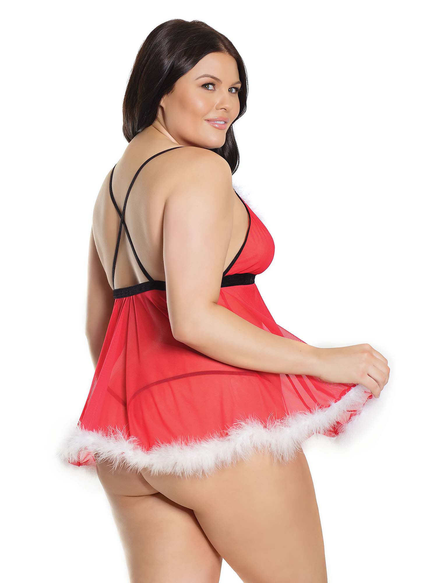 Santa Marabou babydoll, Red / red, alternate image number 1