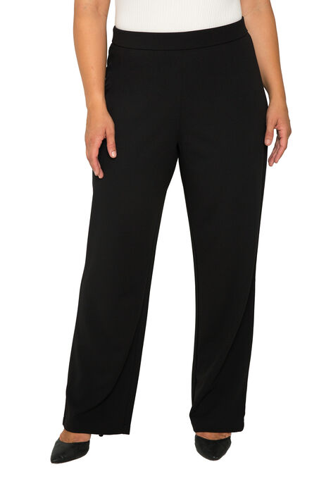 Plus Size Women's High Waist Stretch Crepe Pants, Black, hi-res image number null