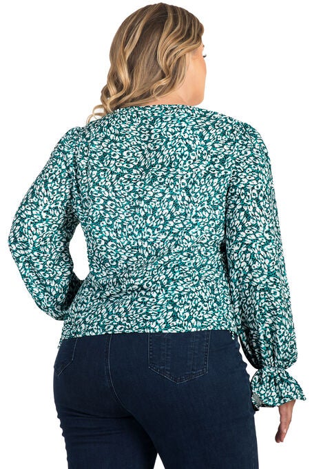 Women's Plus Size Long Flute Sleeve Surplice Neckline Wrap Blouse, , alternate image number null