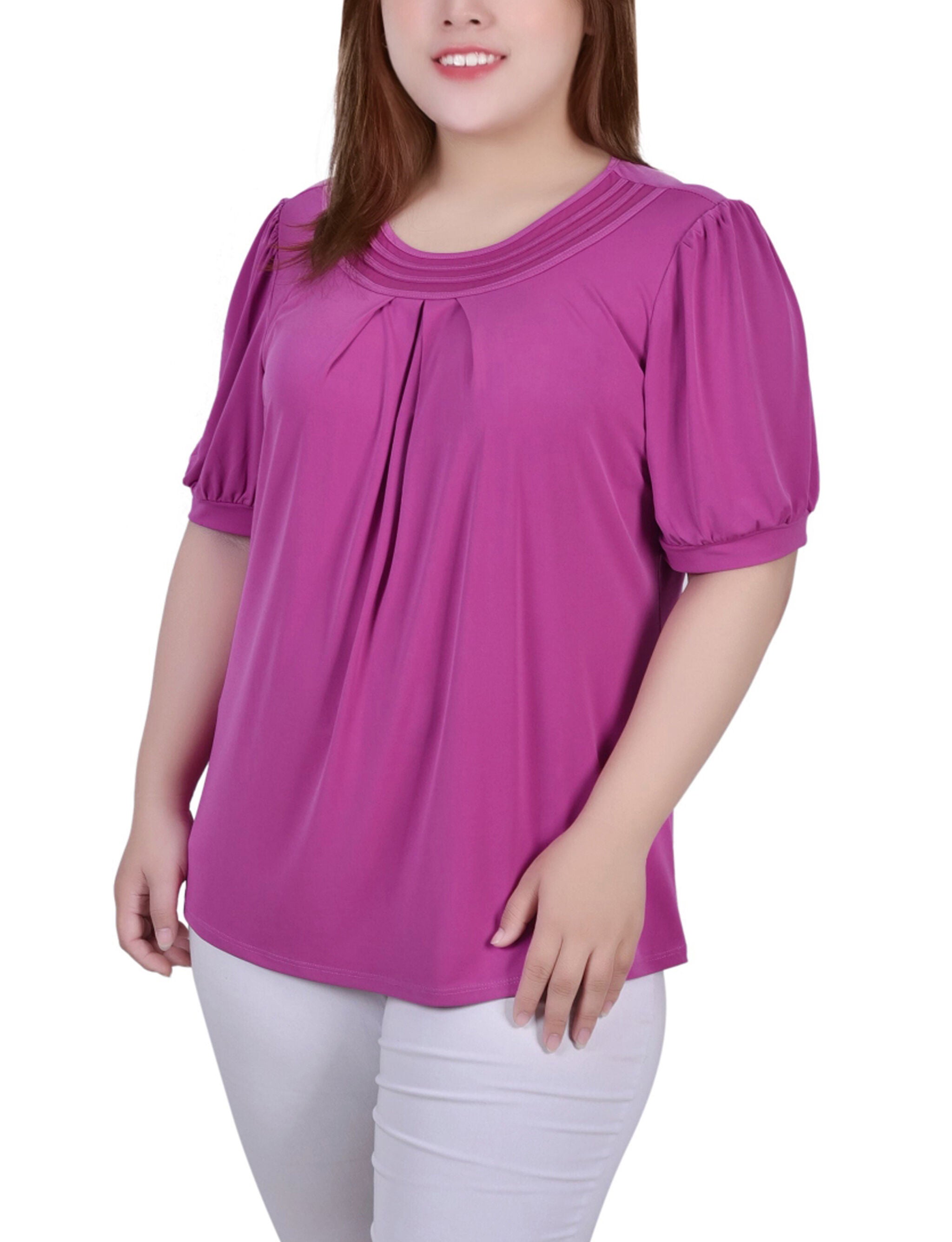Short Sleeve Mesh Inset Top, Magenta, hi-res image number 0