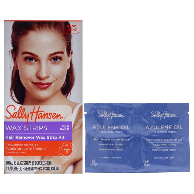 Wax Strips Hair Remover Kit For Face by Sally Hansen for Women - 22 Pc 18 Waxs Strips, 4 Oil Finish Wipes, See Description, hi-res image number 0
