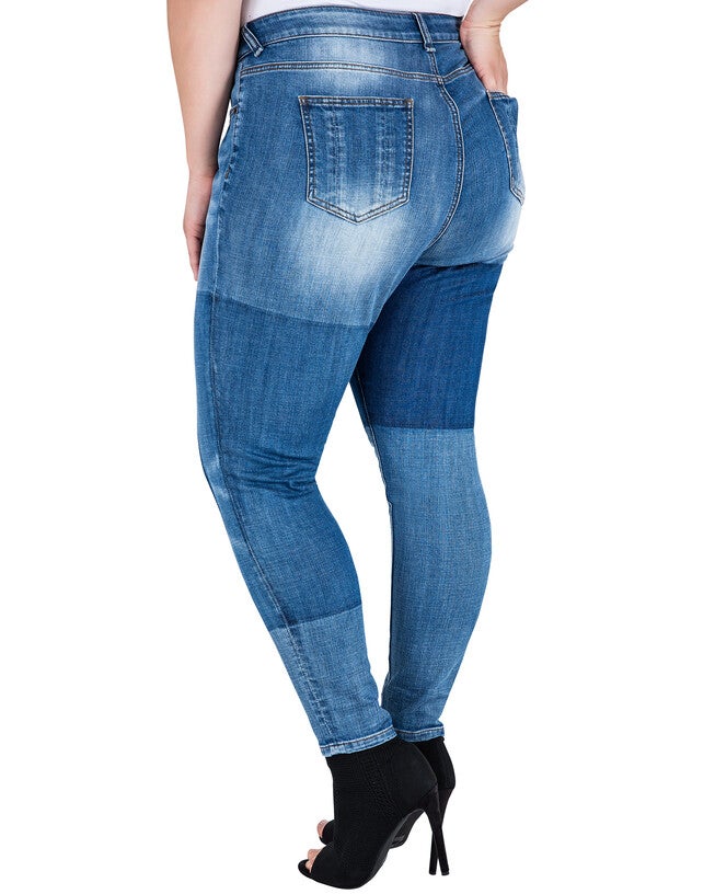 Plus Size Isabel Patchwork Indigo Stretch Jeans, Blue / Medium Wash, alternate image number null