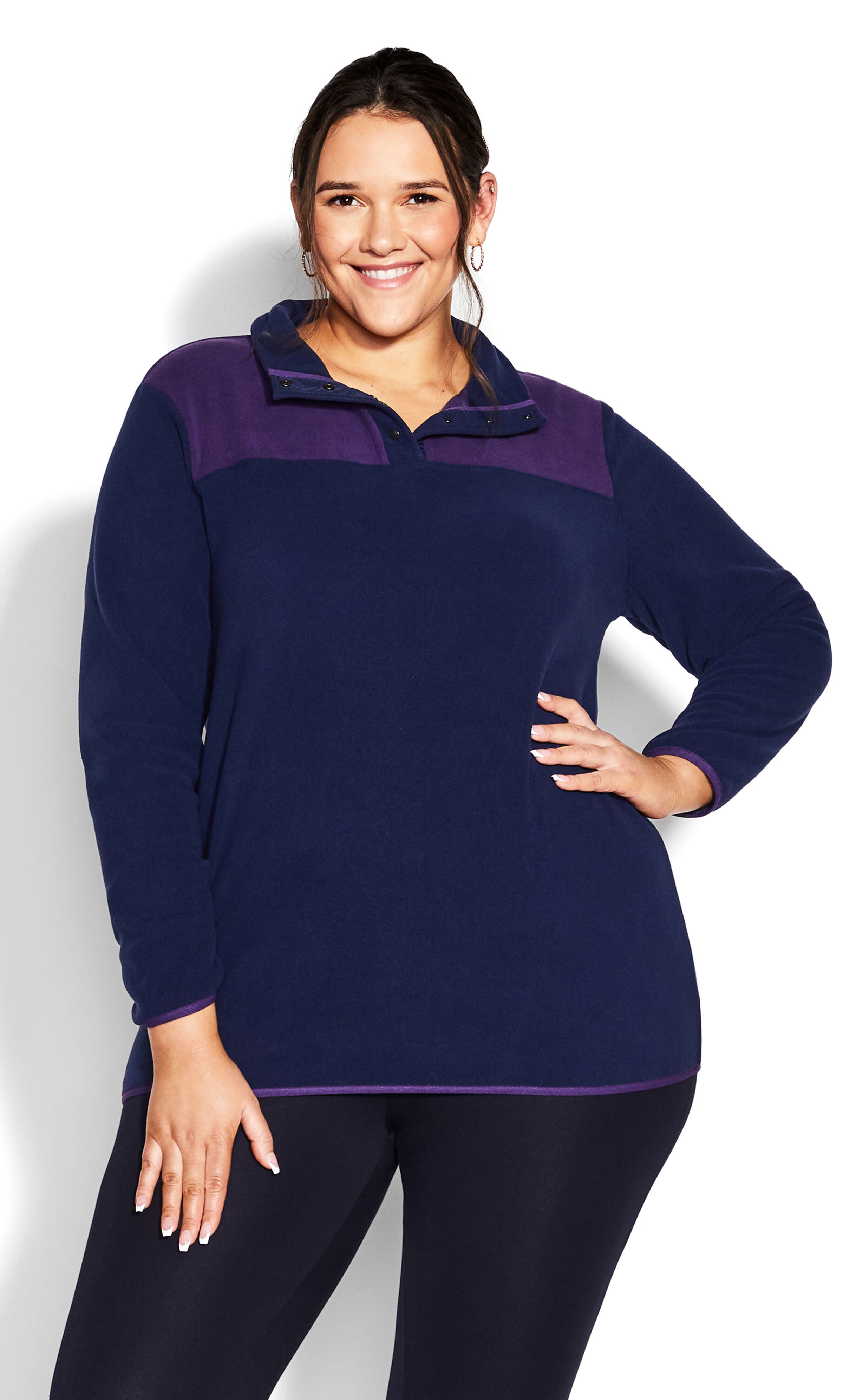 Color Block Polar Fleece Pullover - navy, , alternate image number 2