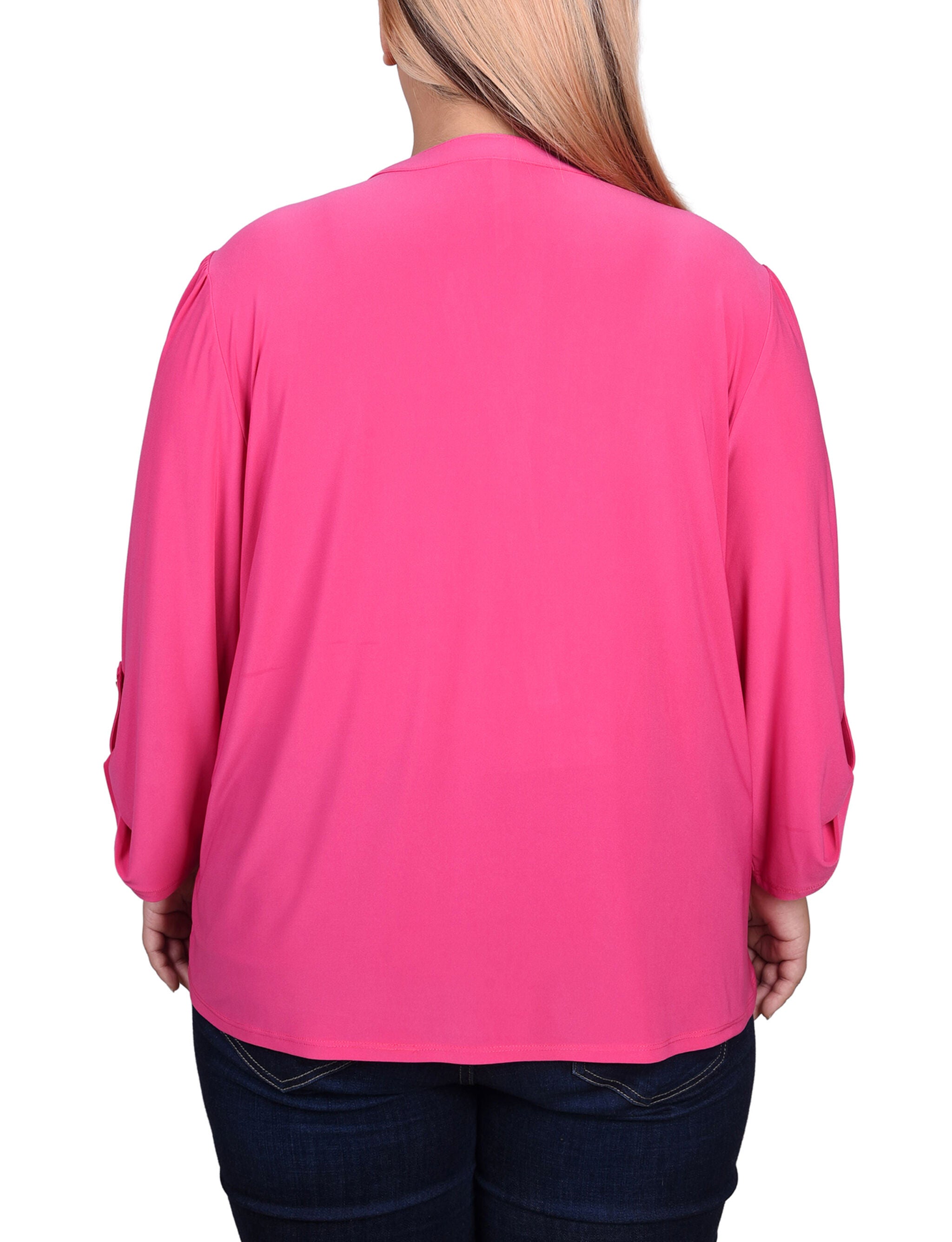 Long Sleeve Pintuck Front Top With Chain Details, Beetroot Purple / green, alternate image number 1
