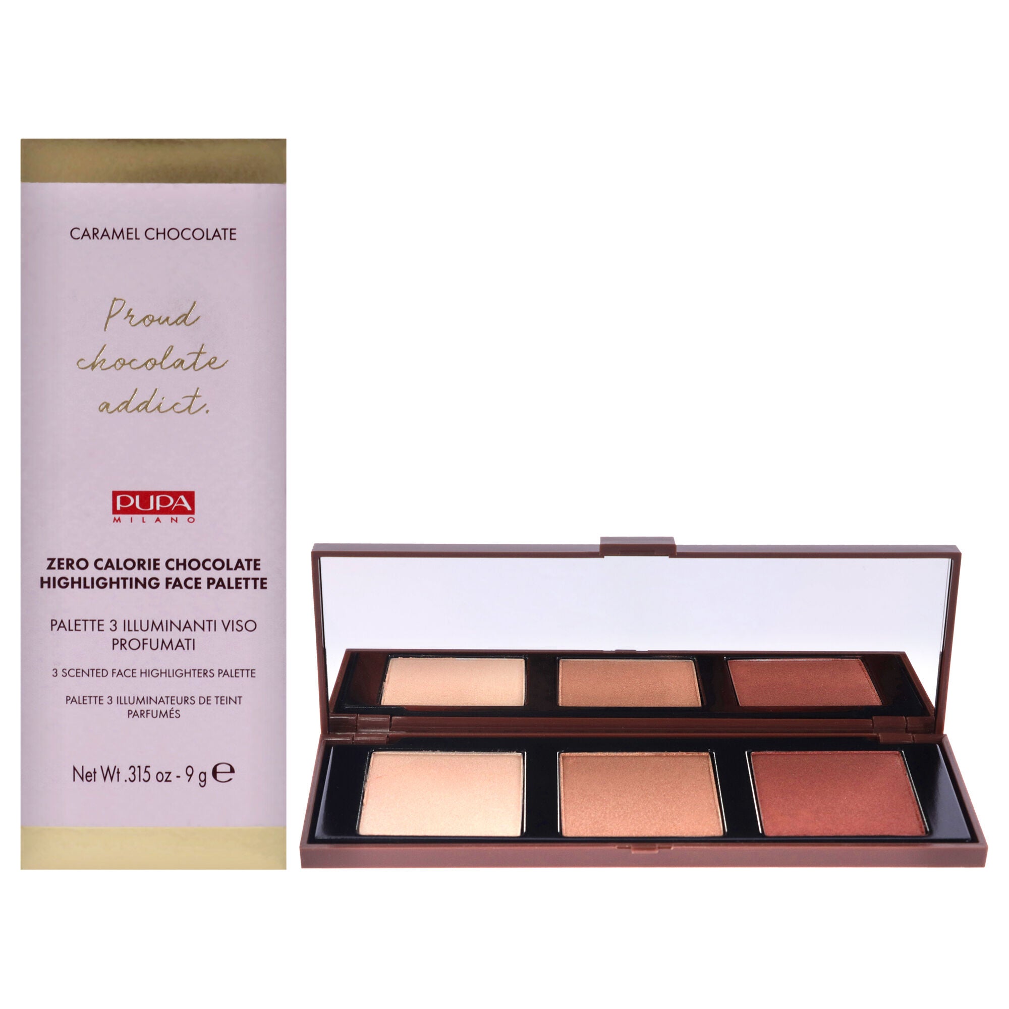 Zero Calorie Chocolate Highlighter Palette - 002 Caramel Chocolate by Pupa Milano for Women - 0.315 oz Highlighter, See Description, hi-res image number 0