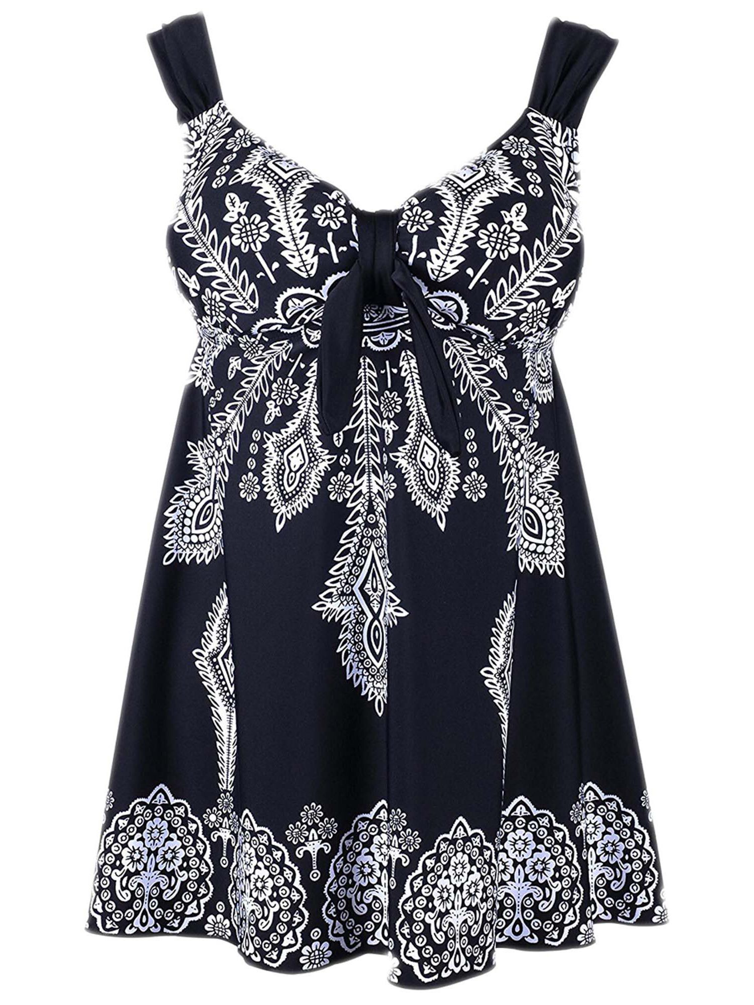 Retro Print Swimdress, Black / black, hi-res image number 0