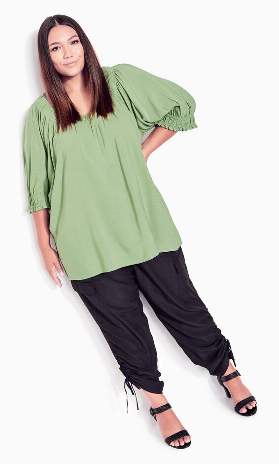 Bianca Pleat Neck Top - olive, , alternate image number 2