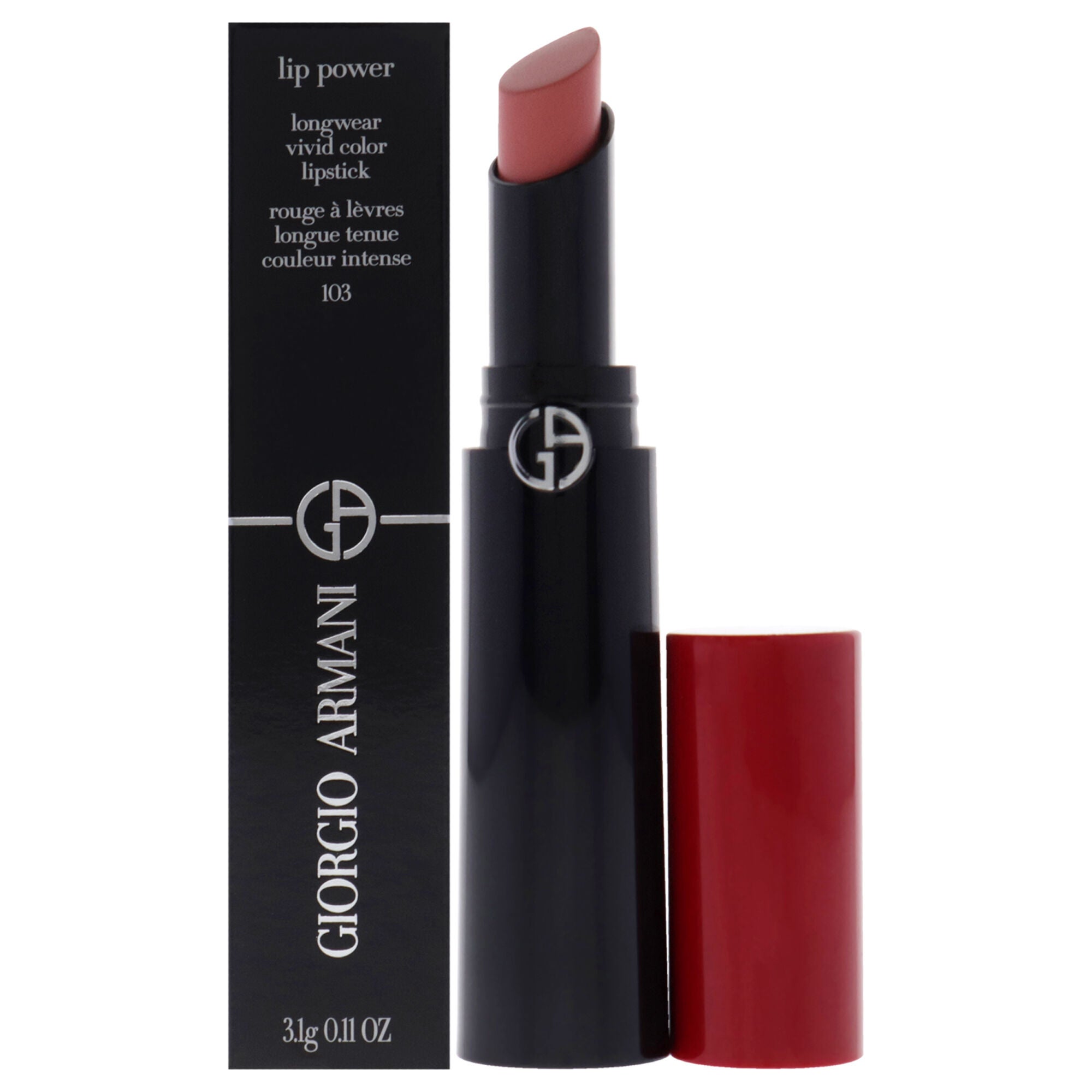 Lip Power Longwear Vivid Color Lipstick - 103 Pinky Peach by Giorgio Armani for Women - 0.11 oz Lipstick, Pink, hi-res image number 0