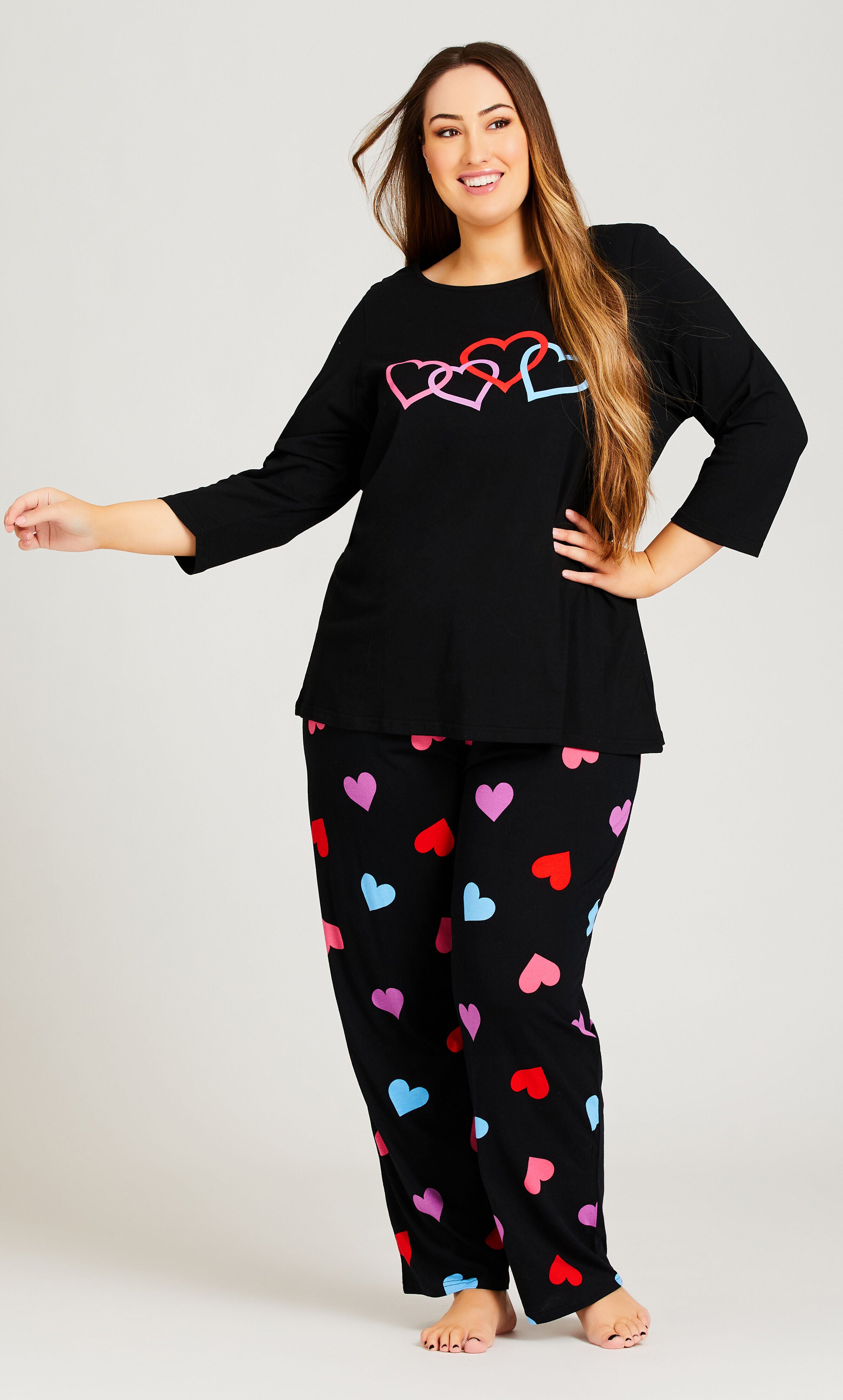 Heart Print Top - black, , alternate image number 1