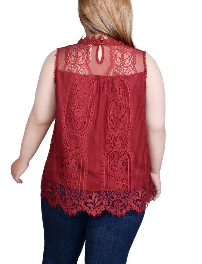 Sleeveless Mock Neck Lace Top, Rose Wood, alternate image number 1