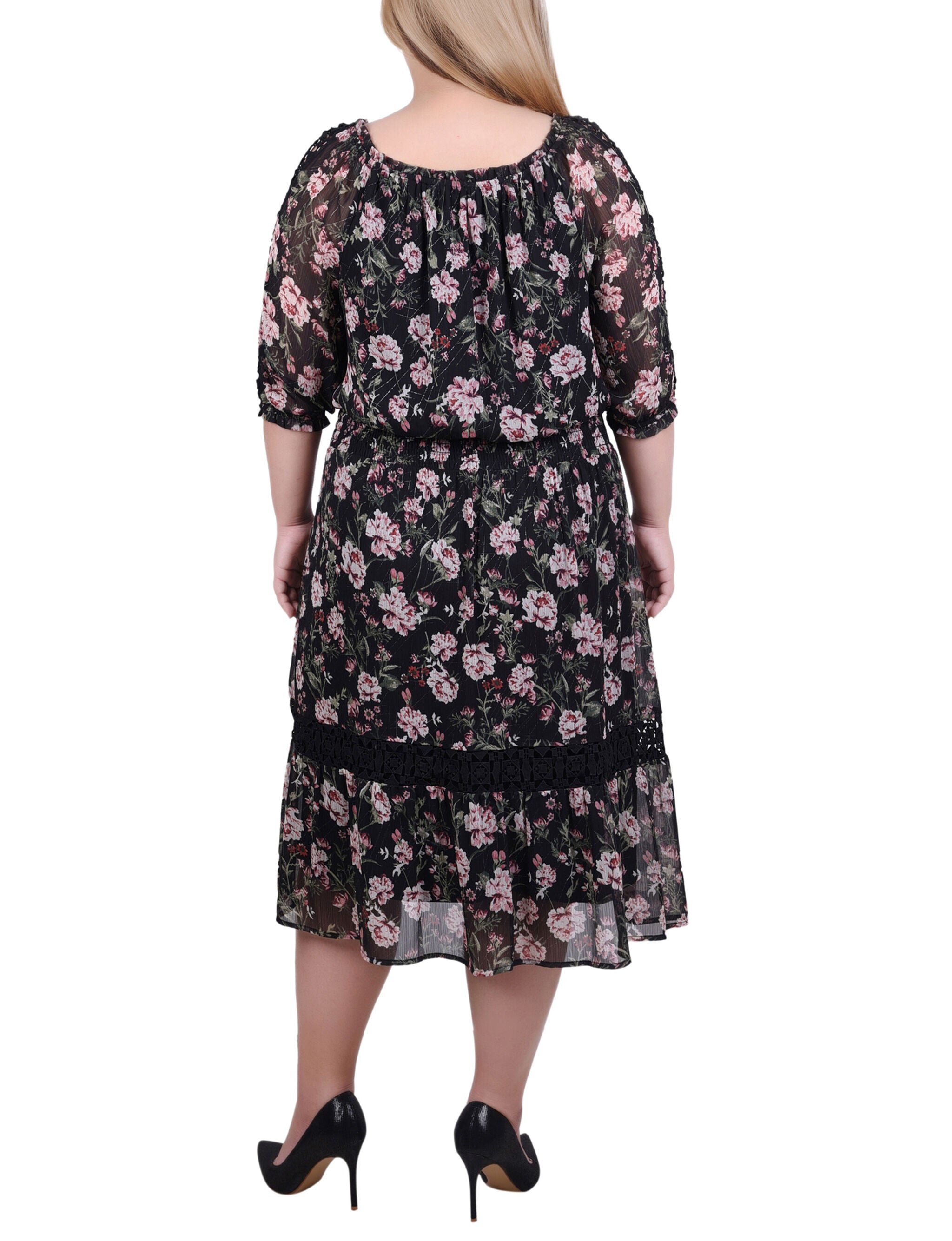 3/4 Sleeve Smocked Waist Dress, , alternate image number 1