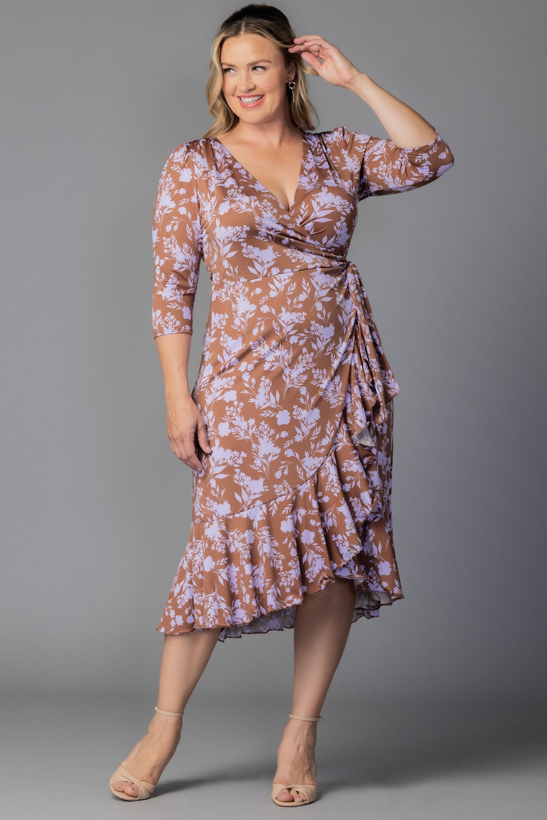 Flirty Flounce Wrap Dress, Lavender Florals / Lilac, alternate image number 5