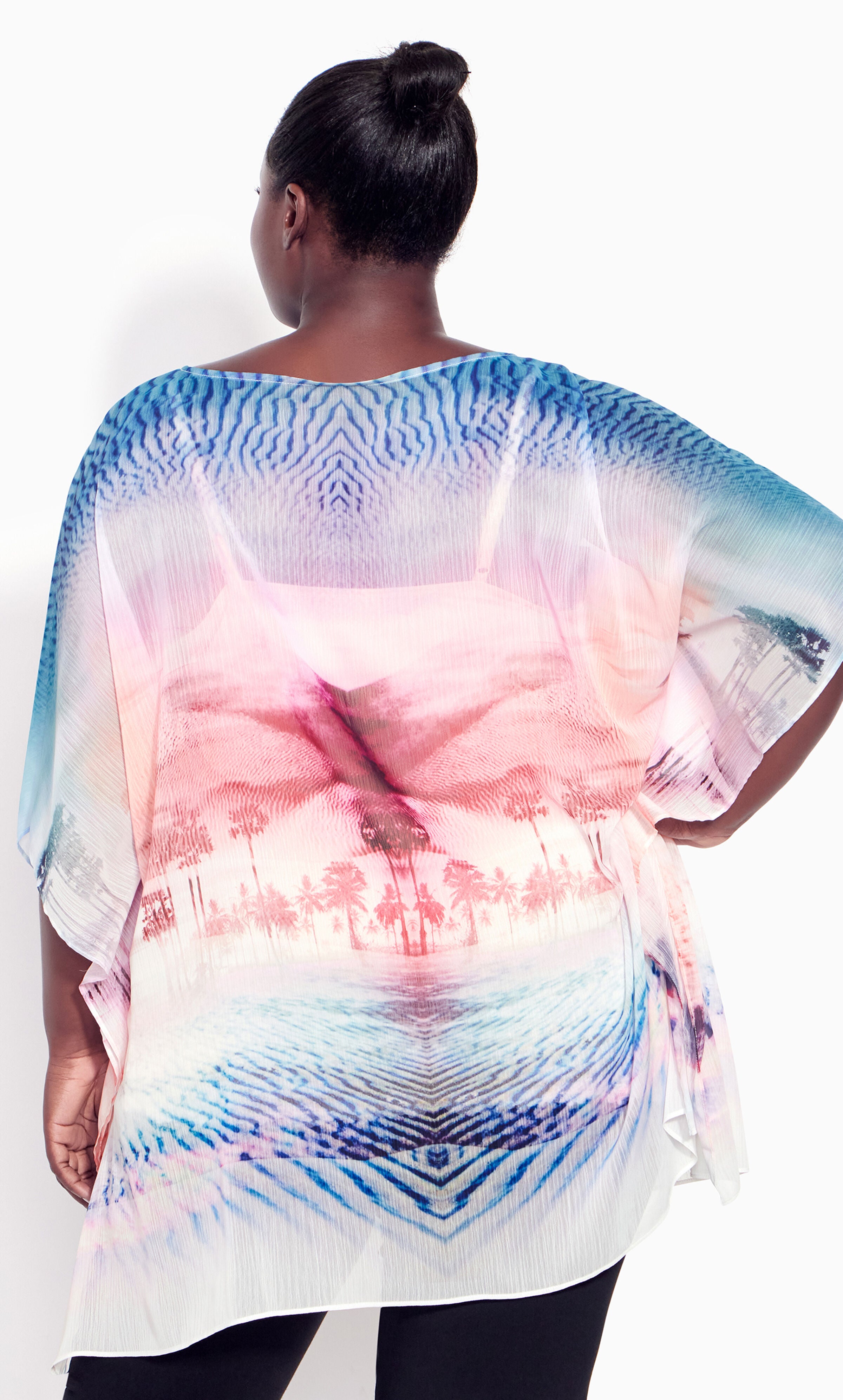 Watercolor Poncho - pink palm, , alternate image number 2