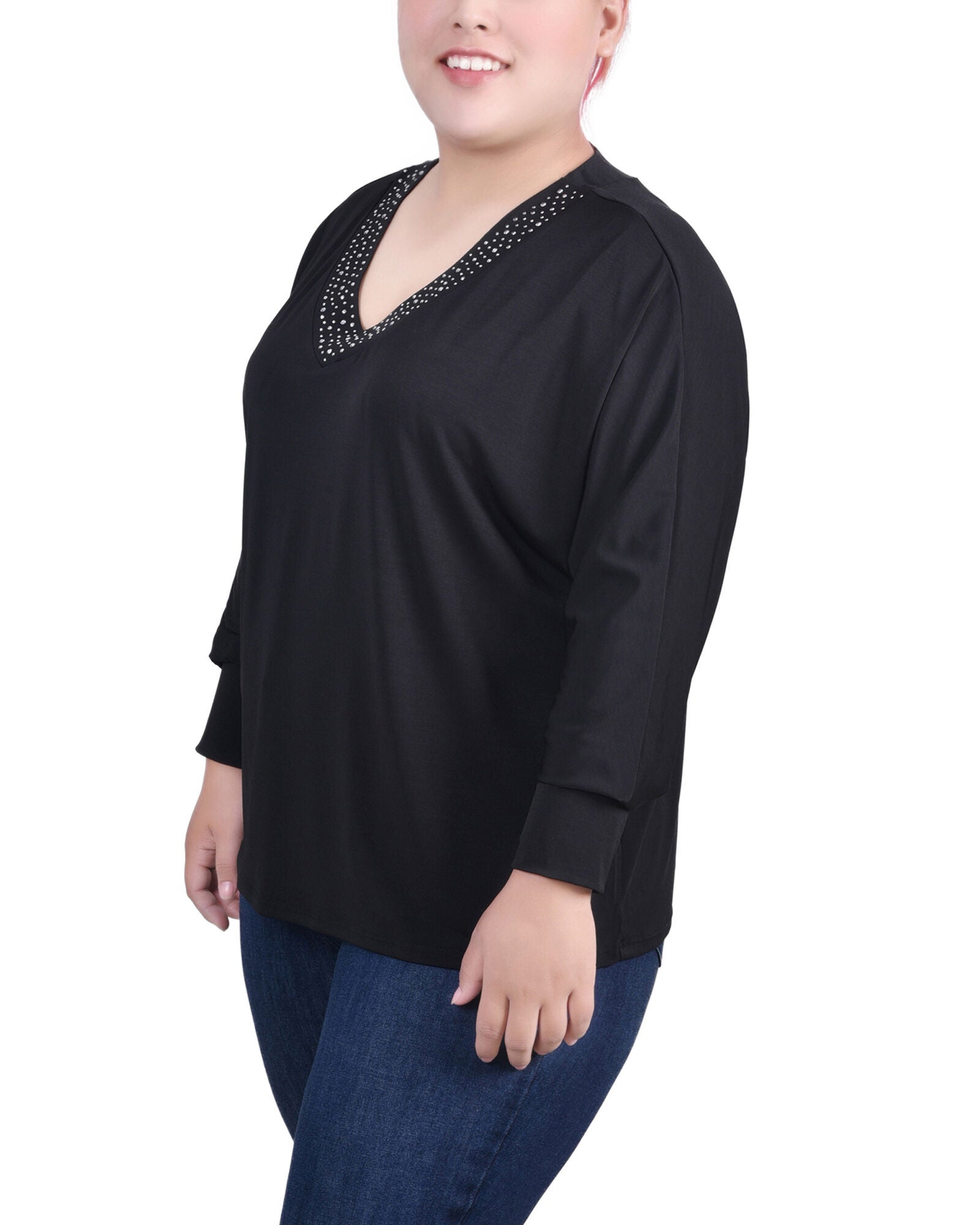 Long Sleeve Studded Top, , alternate image number 2