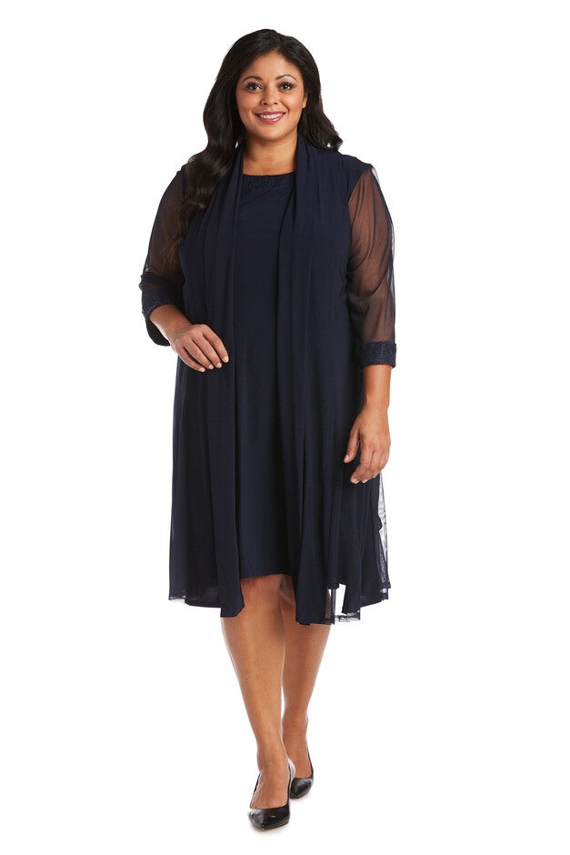 Embellished Shift Dress & Jacket Duo, Navy, hi-res image number null