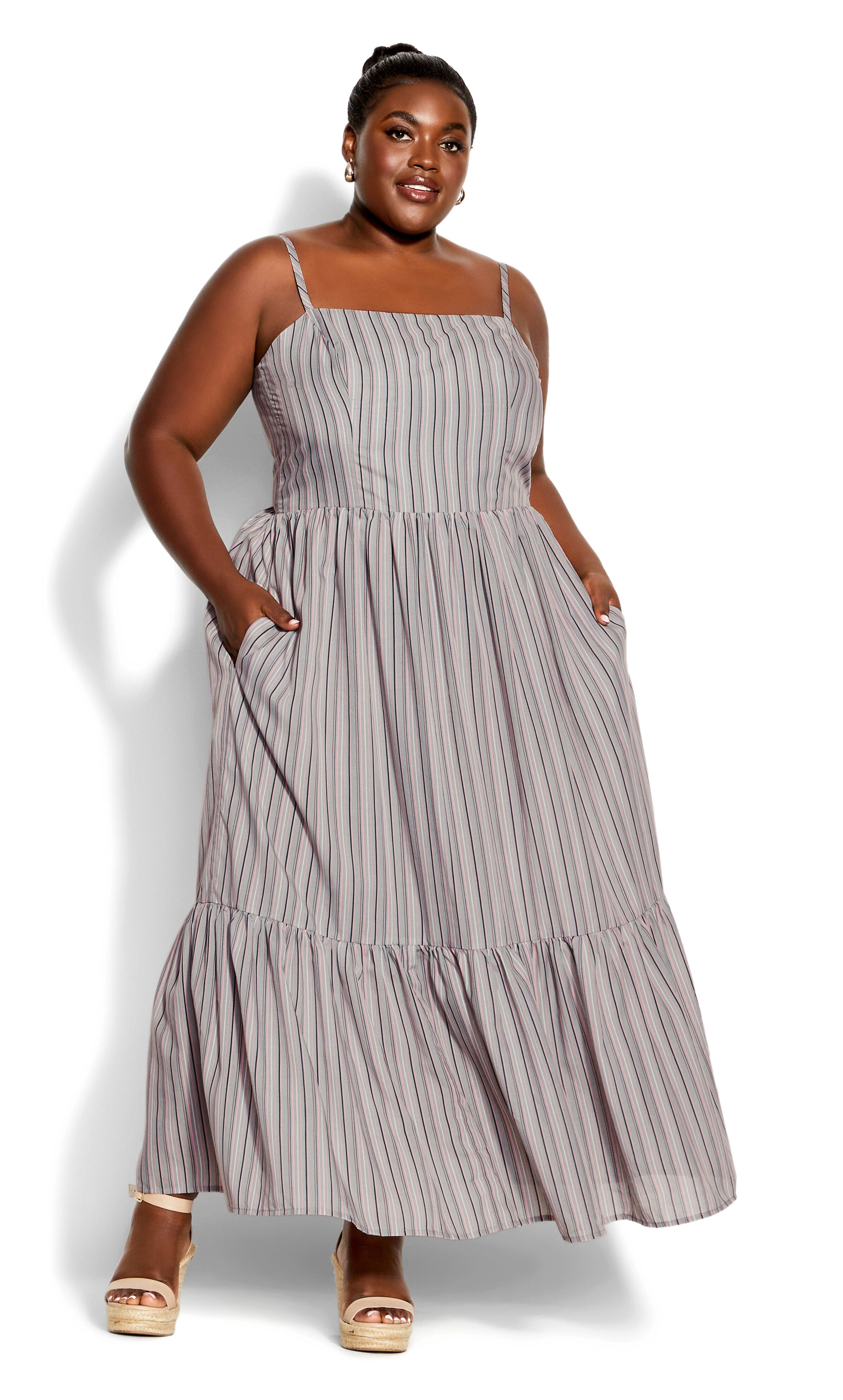 Stripe Swish Maxi Dress - sage, , alternate image number 1