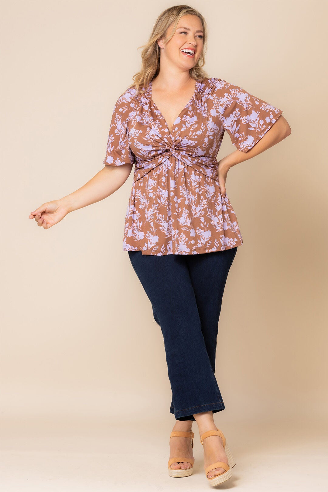 Abby Twist Front Top, Lavender Florals / Lilac, alternate image number 4