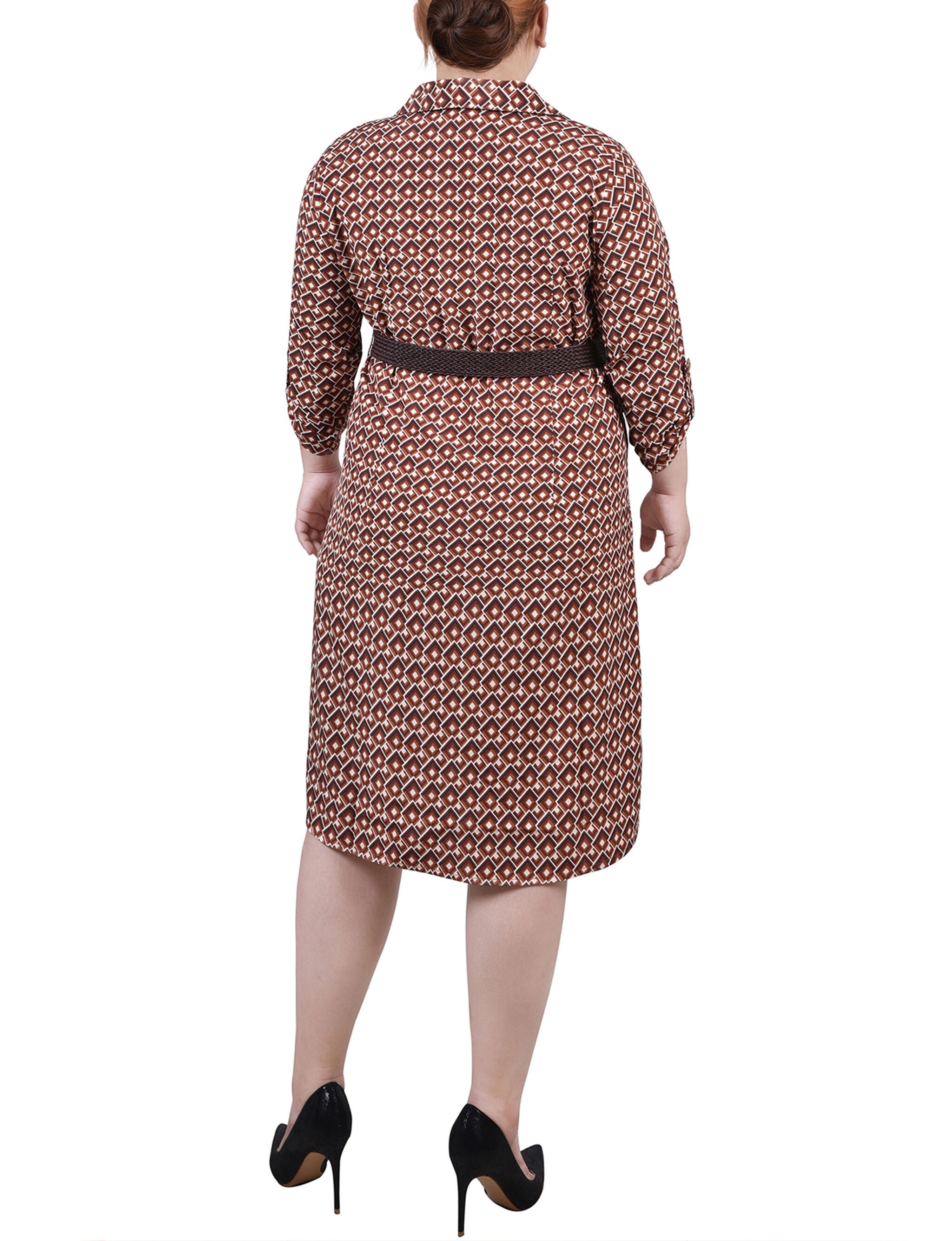 3/4 Roll Tab Sleeve Shirtdress, Golden Jaycee Pristine, alternate image number 2