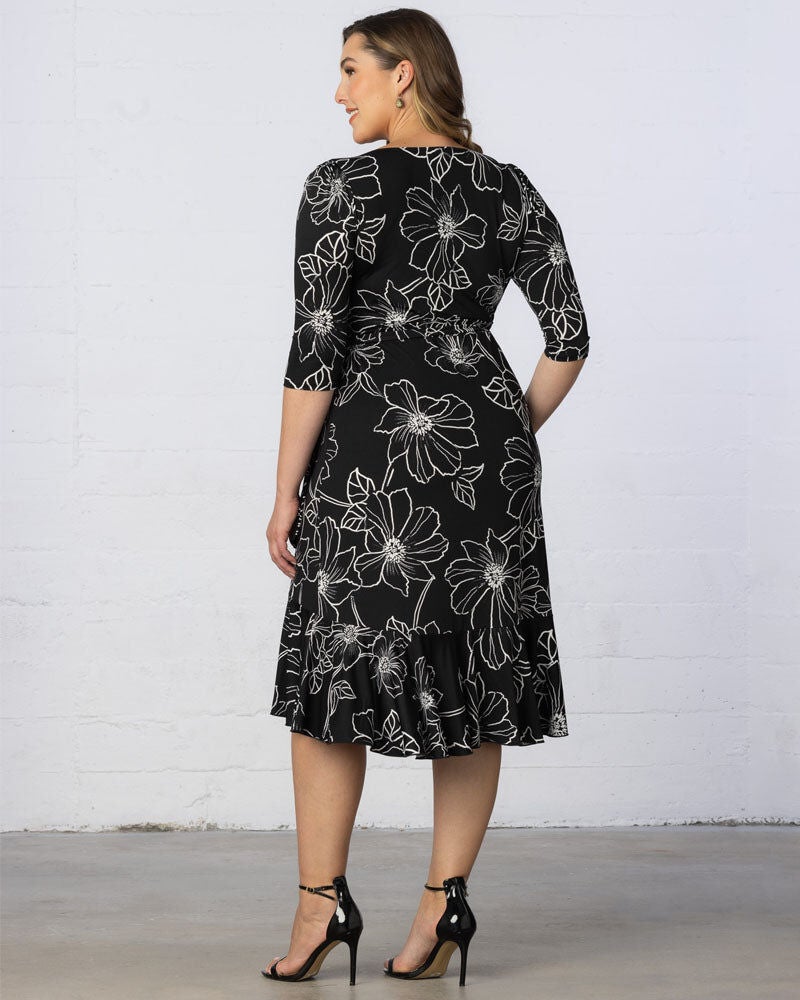 Flirty Flounce Wrap Dress, Black Florals, alternate image number 1