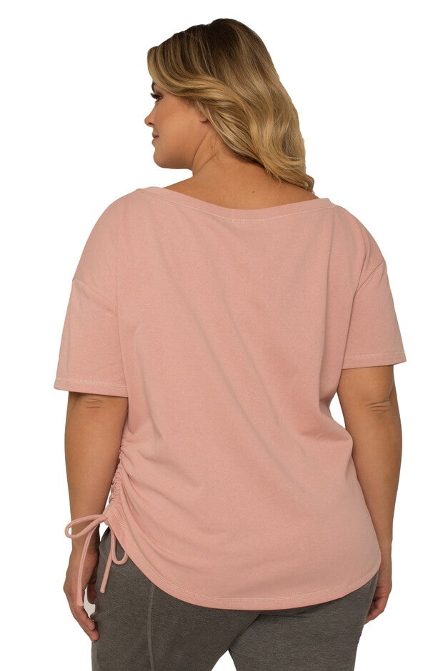 Plus Size Women's Boat Neck French Terry Ruched Tee, , alternate image number null