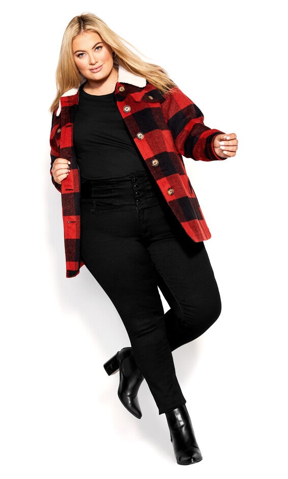 Faux Wool Plaid Jacket - black, , alternate image number 1