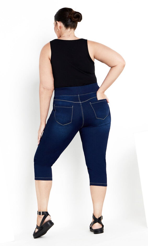 Pull On Cropped Denim Legging - dark wash, , alternate image number 2