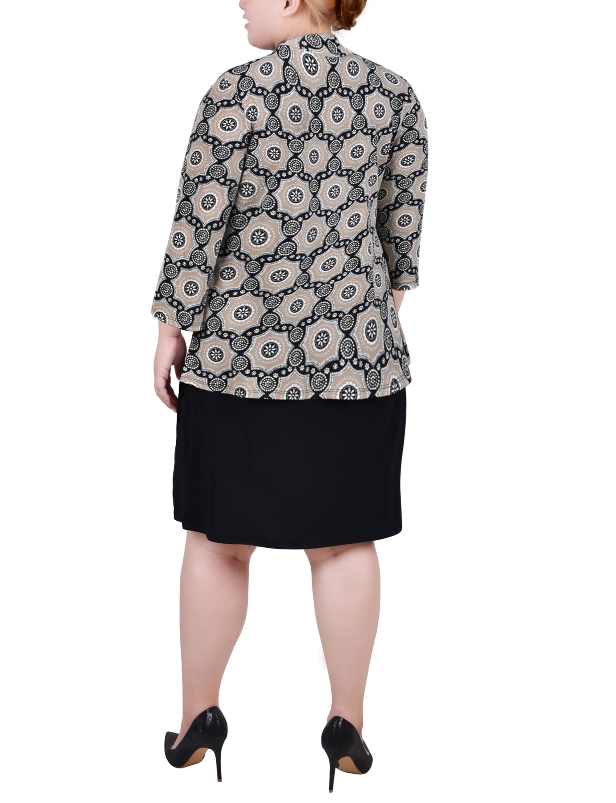 Jacket and Dress Set, Taupe Flower Black, alternate image number 2