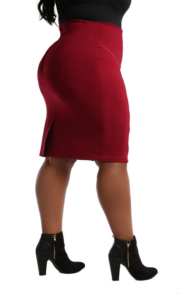 Plus Size Curvy Women's Black Stretch Ponte Zipper Trim Pencil Skirt, , alternate image number 2