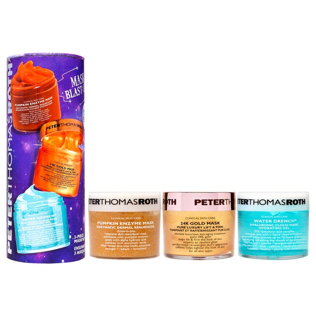 Mask Blast-Off Kit by Peter Thomas Roth for Unisex - 3 Pc 1.7oz Pumpkin Enzyme Mask, 1.7oz 24K Gold Mask, 1.7oz Water Drench Hyaluronic Cloud Mask, See Description, hi-res image number 0