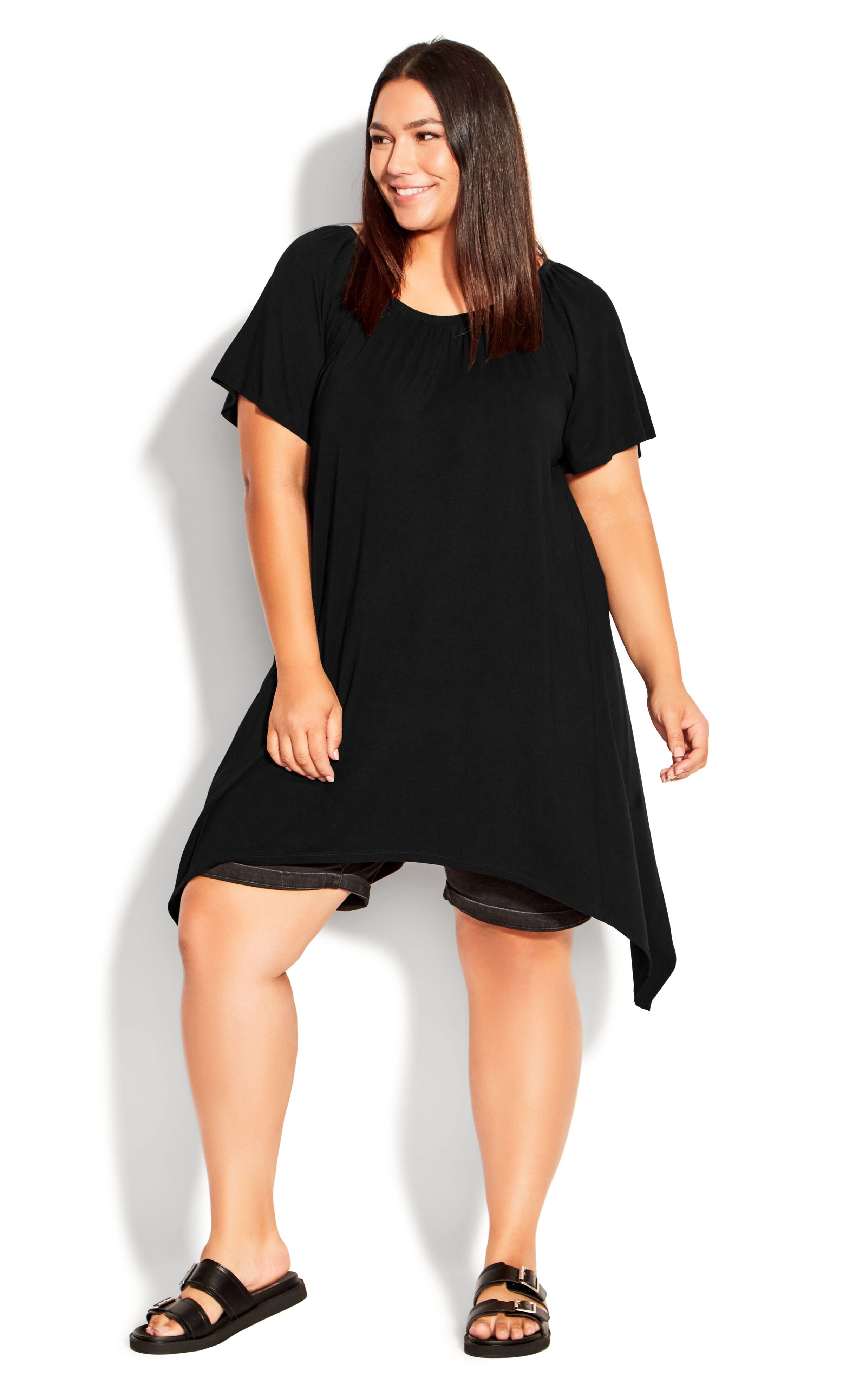 Hanky Hem Plain Tunic - black, , alternate image number 1