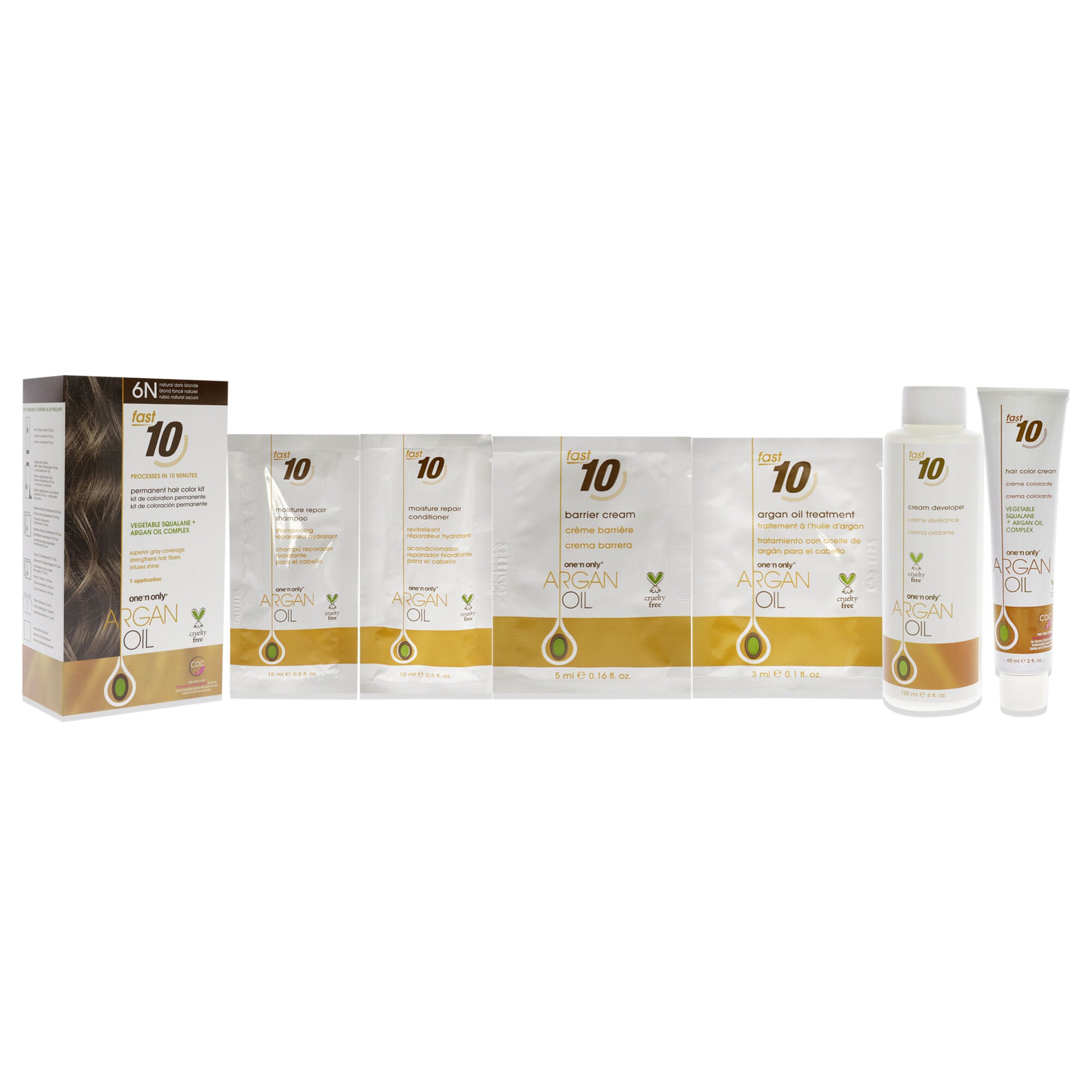 Argan Oil Fast 10 Permanent Hair Color Kit - 6N Natural Dark Blonde by One n Only for Unisex - 1 Pc Hair Color, See Description, alternate image number 1
