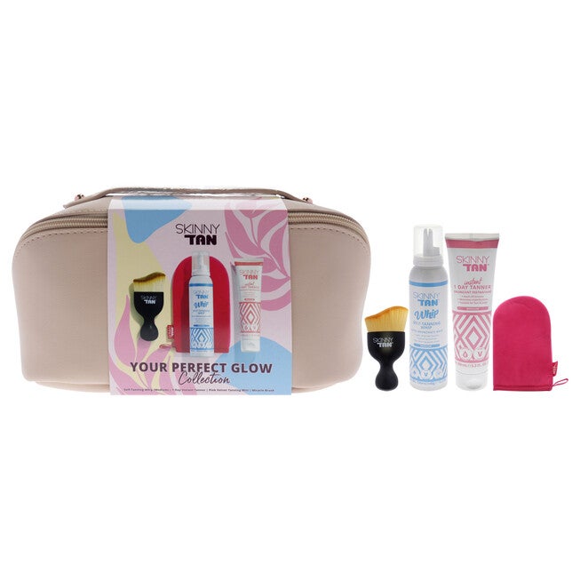 Your Perfect Glow Collection Set by Skinny Tan - 4 Pc Gift Set 5oz Self Tanning Whip, 1oz Day Instant Tanner, Miracle Blush, Pink Velvet Tanning Mit, See Description, hi-res image number 0