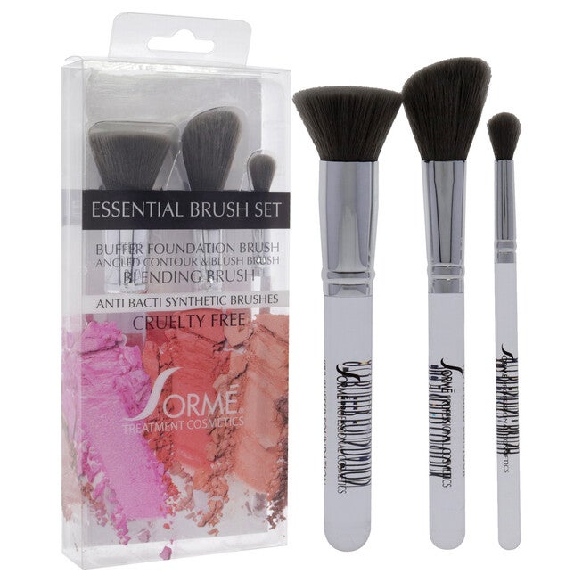 Professional Brush Set - Essential by Sorme Cosmetics for Women - 3 Pc Buffer Foundation Brush, Angled Contour and Blush Brush, Blending Brush, See Description, alternate image number 2