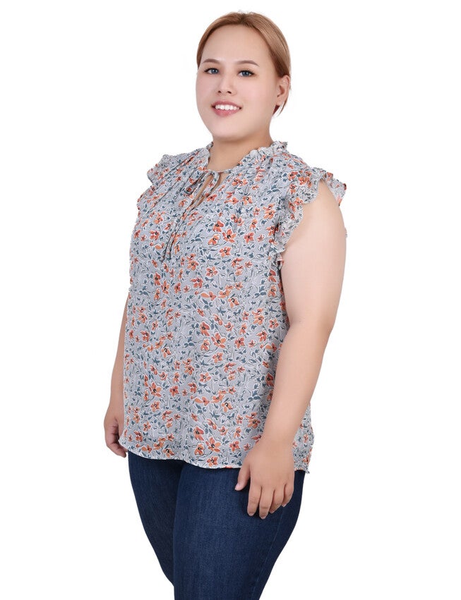 Ruffled Sleeve Blouse With Tie Closure, , alternate image number 4