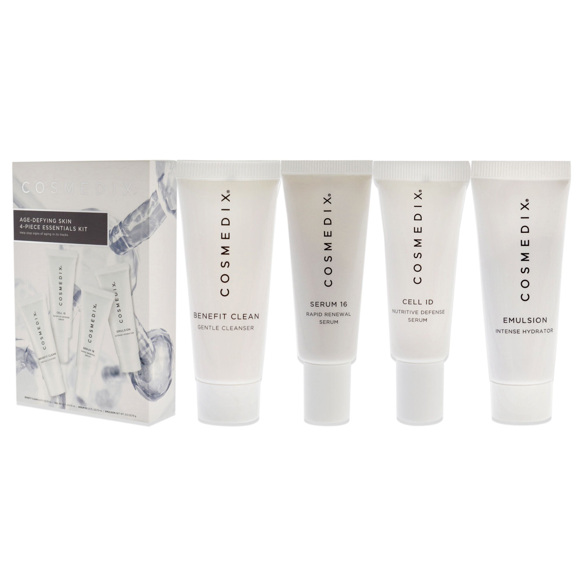 Age-Defying Skin Essentials Kit by Cosmedix for Unisex - 4 Pc 0.5oz Benefit Clean, 0.5oz Cell ID, 0.5oz Serum 16, 0.5oz Emulsion, See Description, alternate image number 3
