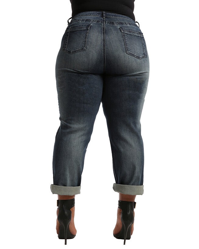 Plus Size Verla Boyfriend Jeans In Hurricane Wash W Bleach Spots & Rolled Cuffs, , alternate image number 5