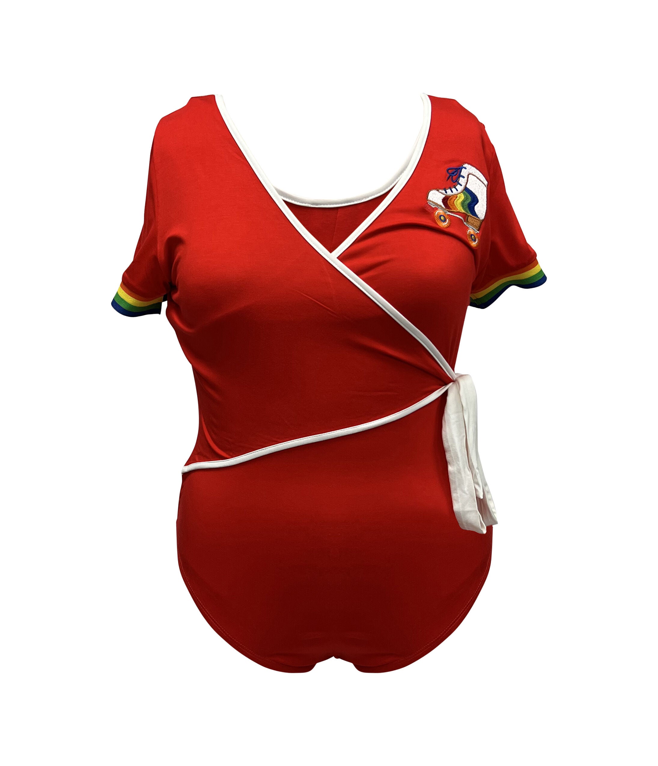 Unique Vintage Red & Rainbow Skate Surplice Bodysuit