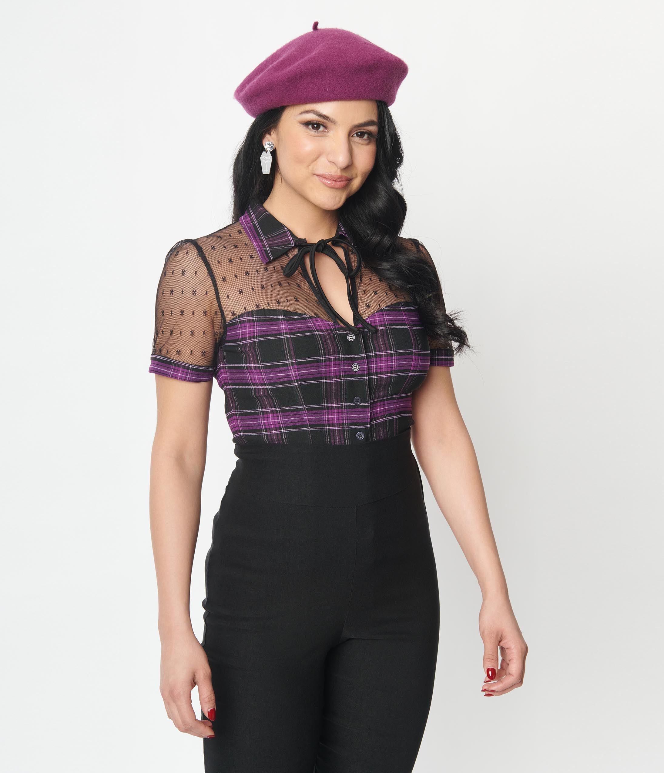 Unique Vintage Purple Plaid Addison Blouse