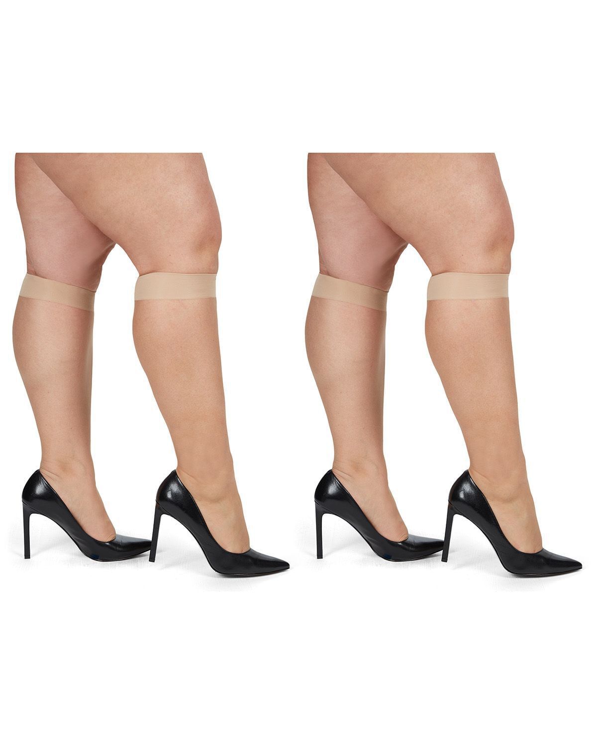 Silky Sheer Plus Size Curvy Knee High Stockings 2 Pack