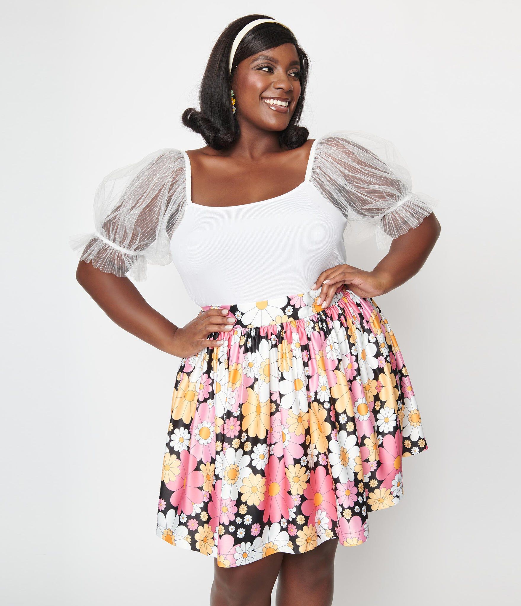 Smak Parlour Plus Size White Puff Sleeve Knit Top