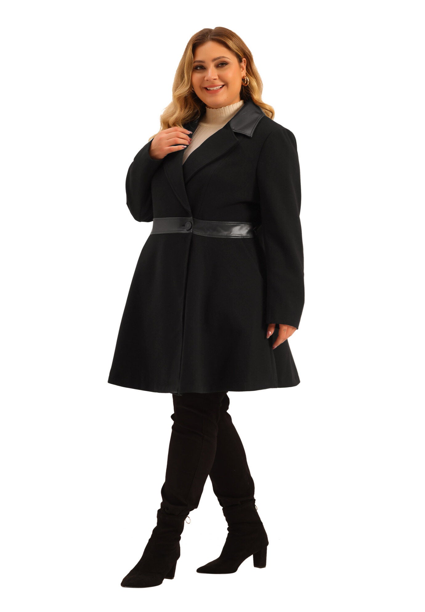 Leather Notched Lapel Single Breasted Long Trench Coat
