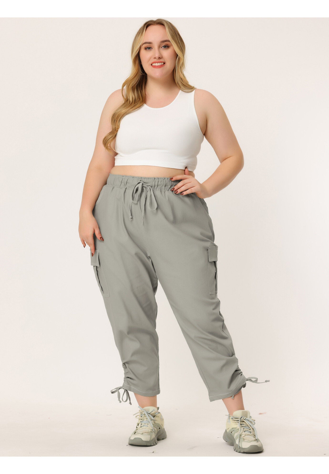DRAWSTRING ELASTIC WAIST CARGO PANTS