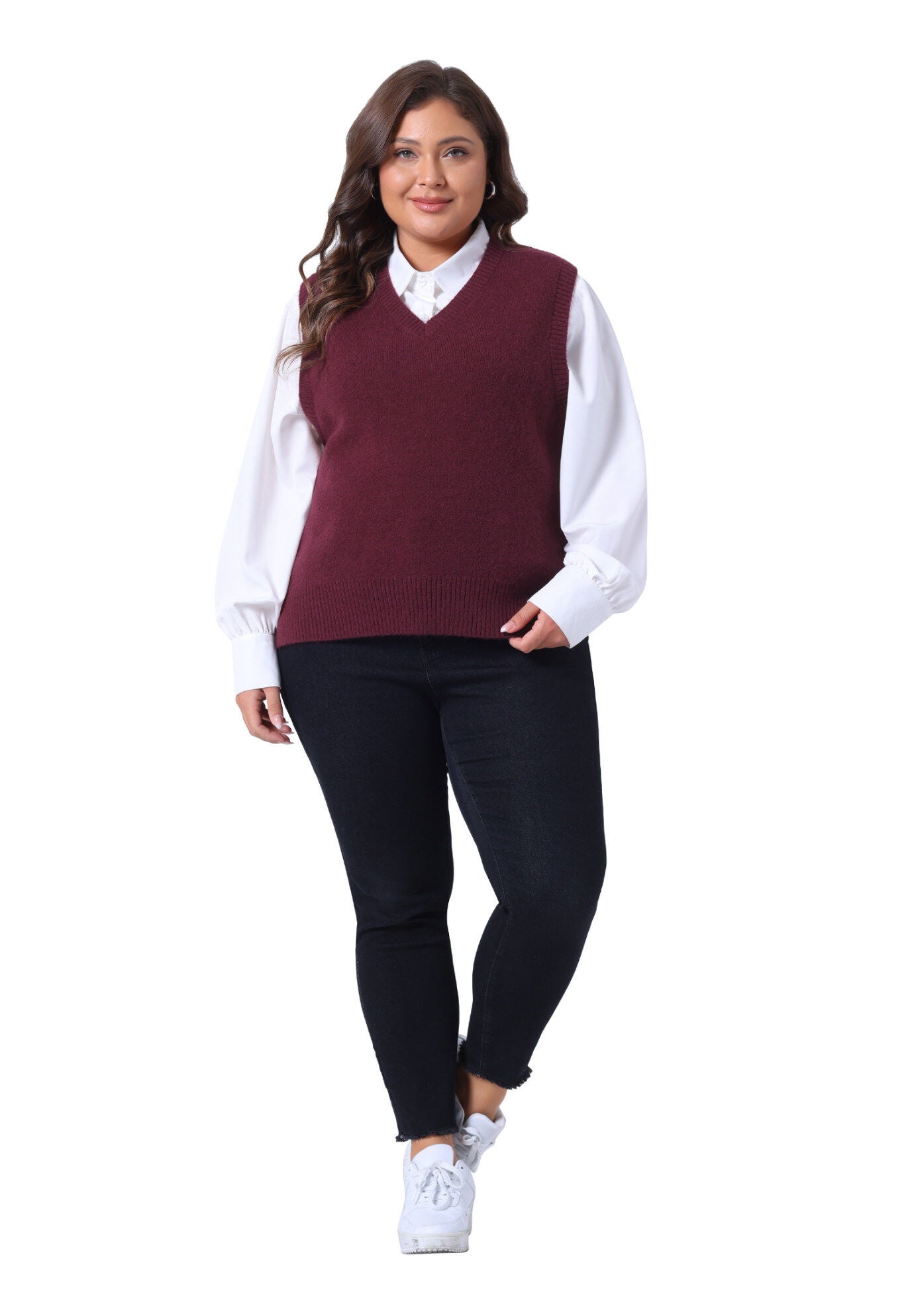 V Neck Knit Vest Sleeveless Pullover Sweater Top