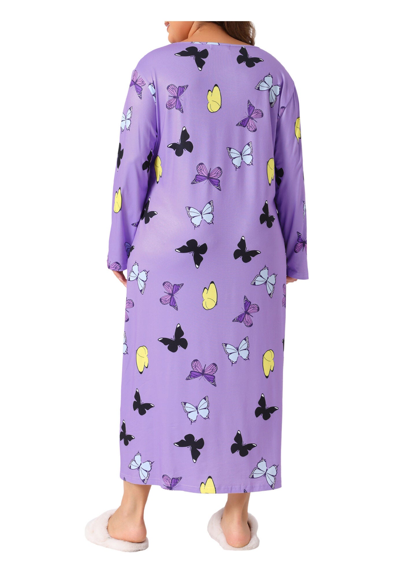 Crew Neck Long Sleeve&nbsp;Print Sleep Dress