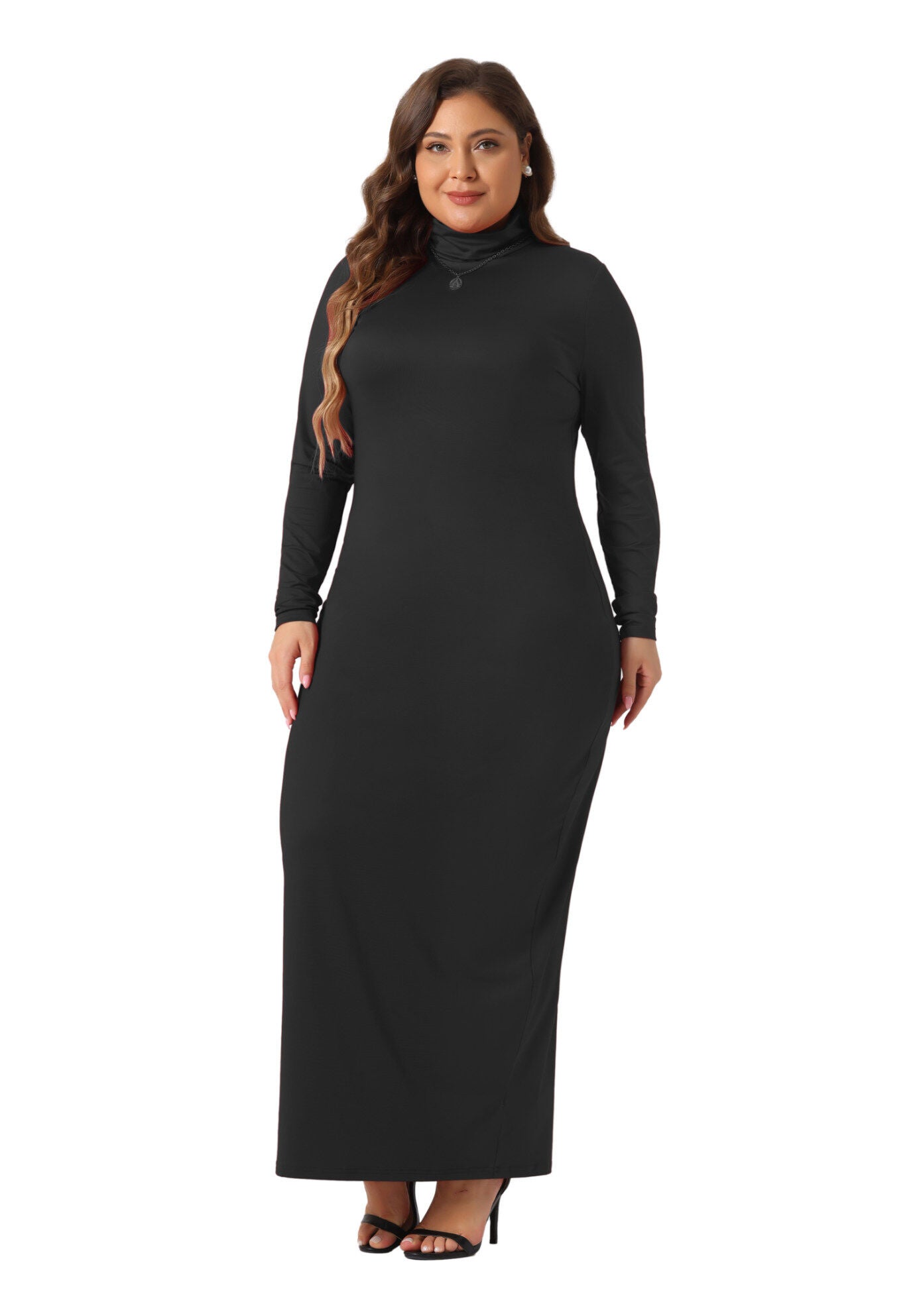 Turtleneck Long Sleeve Bodycon Long Maxi Pencil Dress
