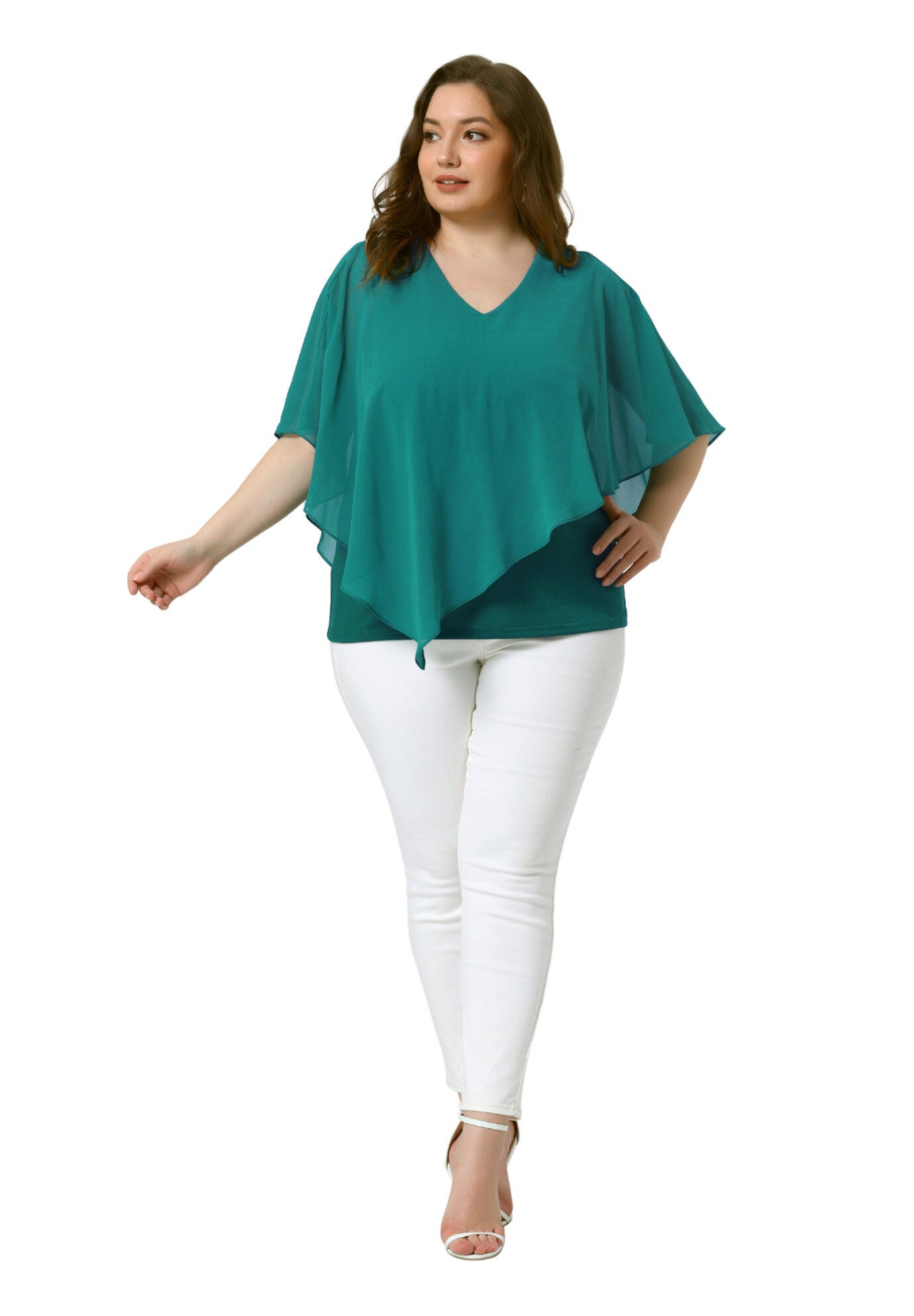 V Neck Flowy Shirt Double Layered Chiffon Top