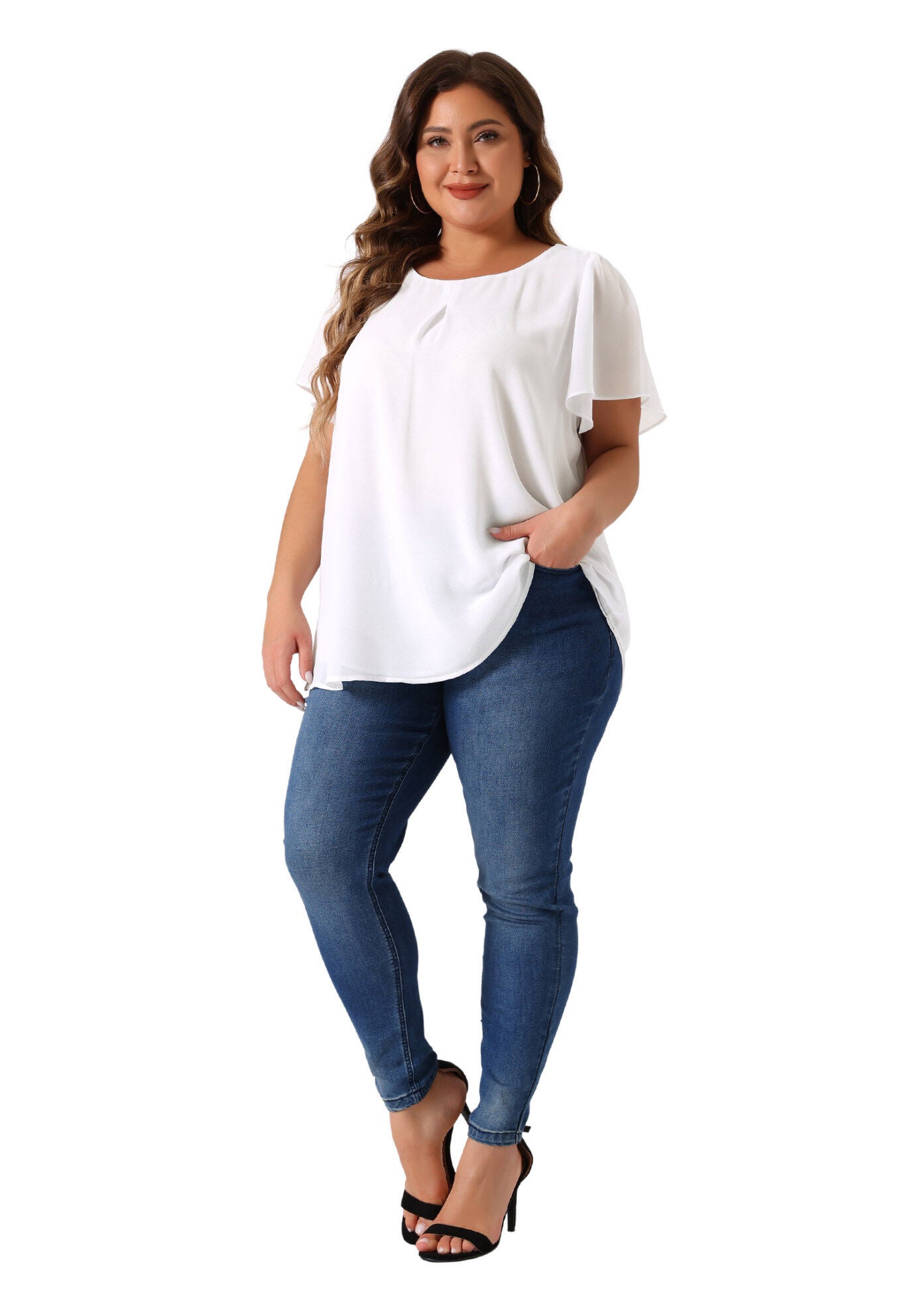 Ruffle Short Sleeve Double-Layered Chiffon Blouse