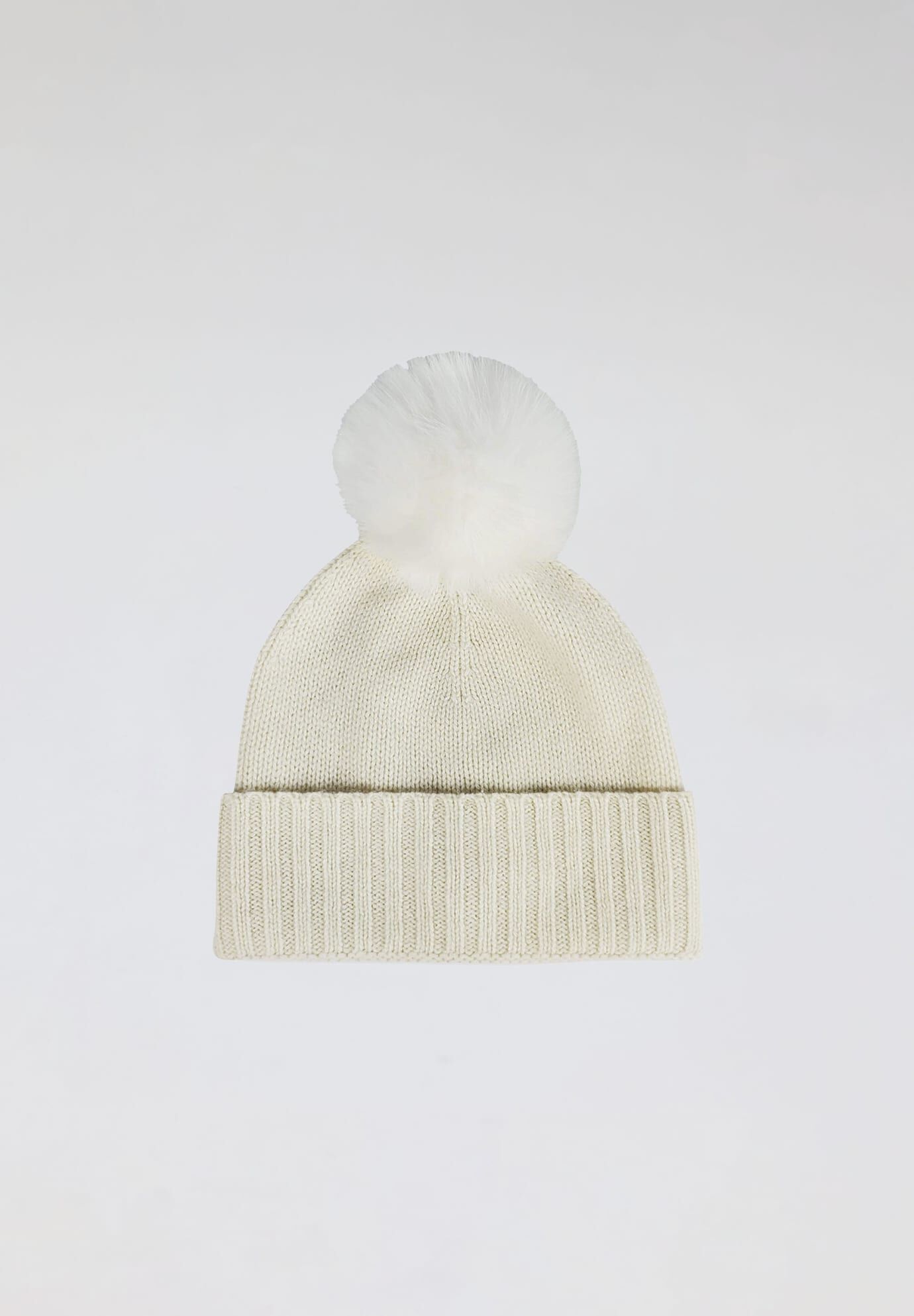 Classic Cashmere Slouch Hat with Faux Fur Pom