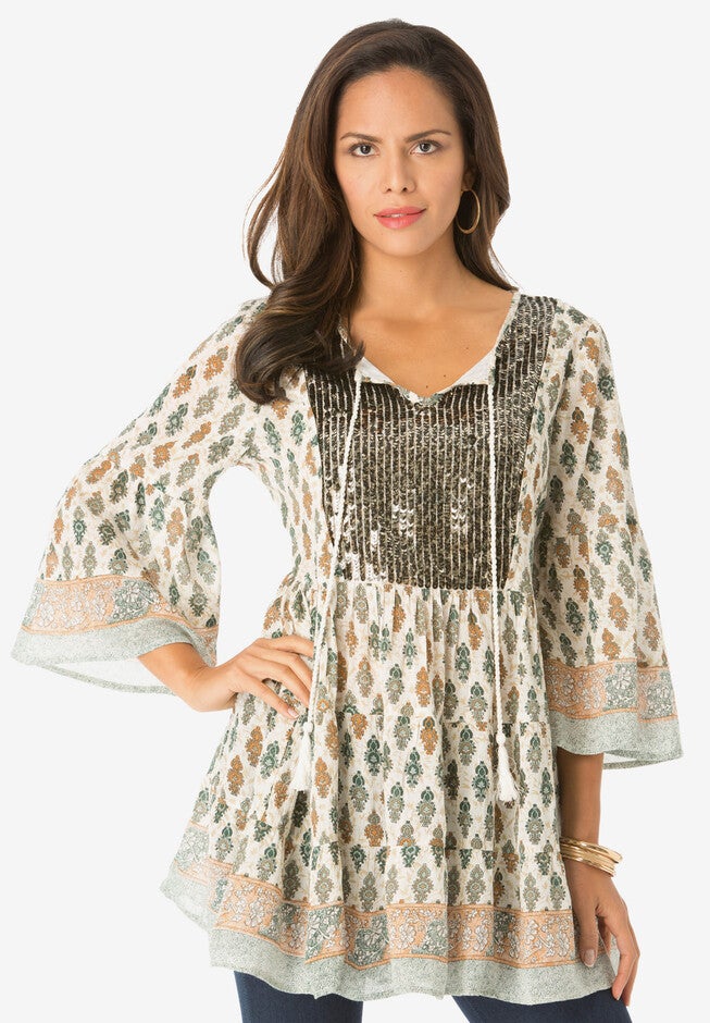 Sequin Embellished Tunic, KHAKI PRINT, hi-res image number 0