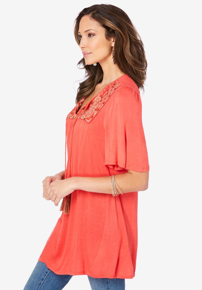 Embroidered Corded-Tie Tunic, , alternate image number null